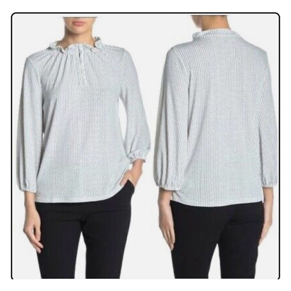 🌸 Adrianna Papell White Blouse With Black Polka Dots Size Small